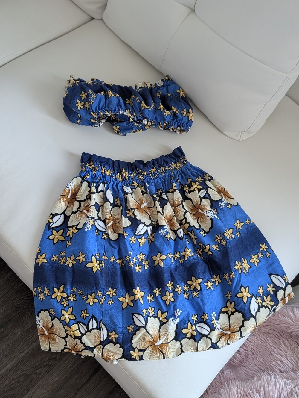 Blue Floral Elastic Waist Women's Skirt